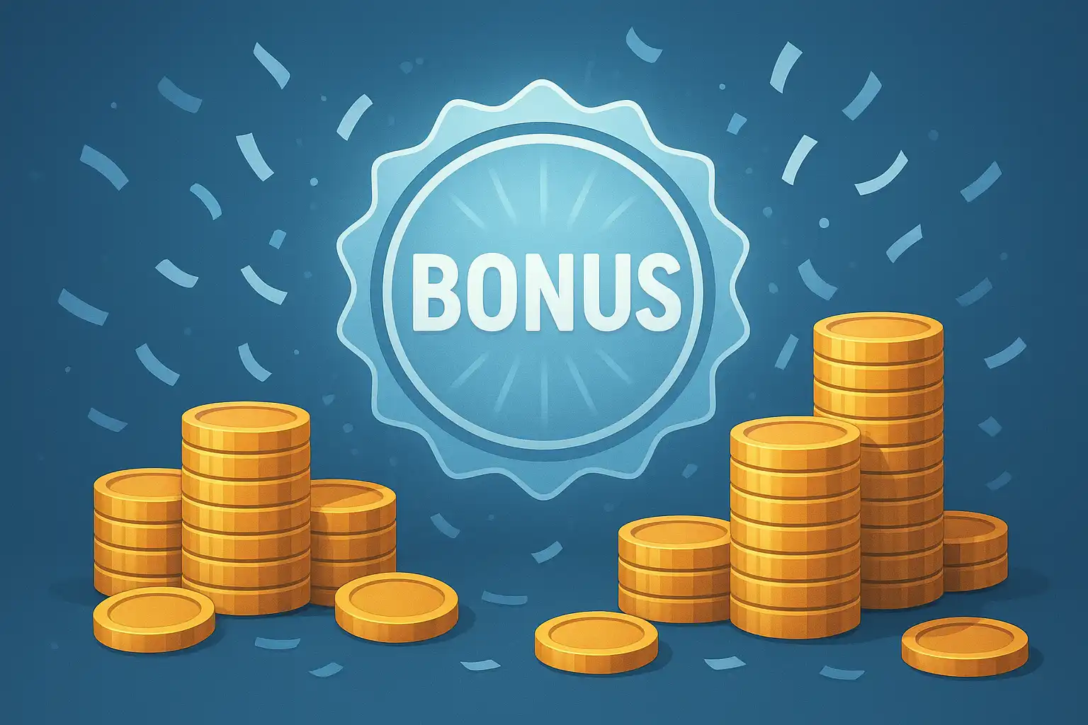 Stack of golden coins and a glowing bonus badge representing TiffanyLuck promotions